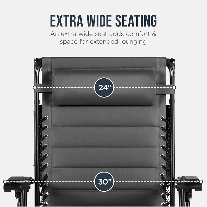 Best Choice Products Oversized Padded Zero Gravity Chair w/Canopy Headrest Cup - Image 5