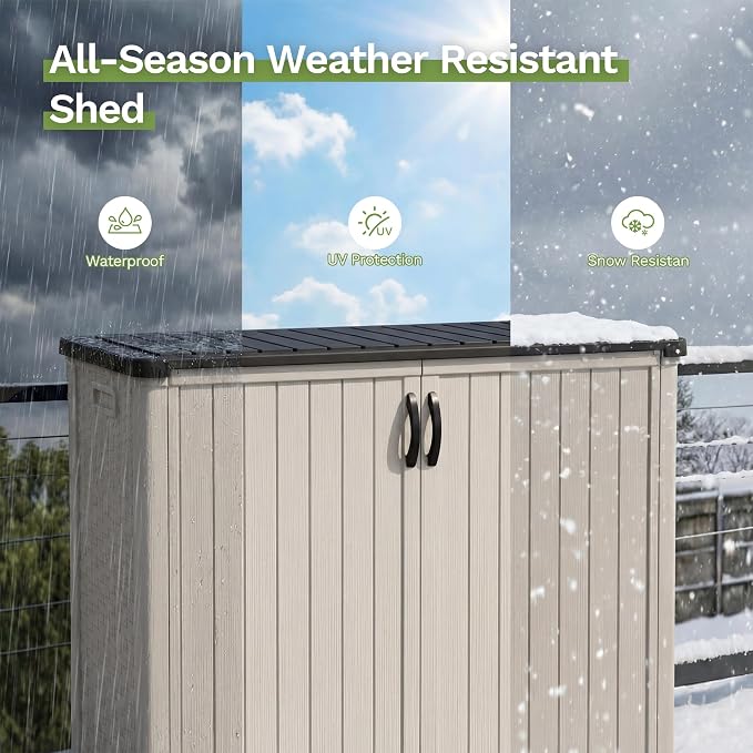 Patiowell 50 cu.ft Plastic Vertical Outdoor Storage Shed, Waterproof Resin - Image 5