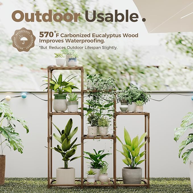 Bamworld Tall Plant Stand Indoor Wood Shelf Outdoor Tiered Rack | - Image 4