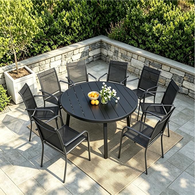 Stackable Patio Chairs Set of 6, Outdoor Dining Chairs - Image 3