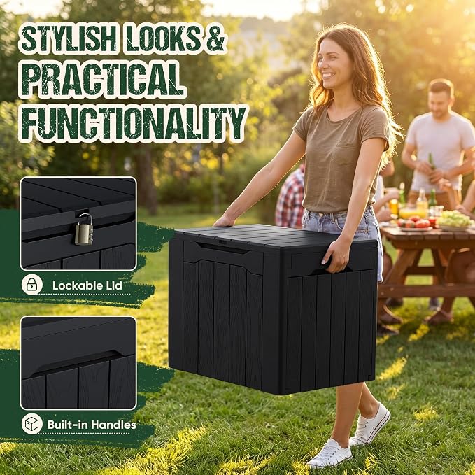 Devoko 29 Gallon Deck Box, Waterproof Resin Outdoor Storage Box | Lockable and - Image 2