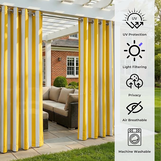 4 Panels Outdoor Stripe Curtains - Image 4