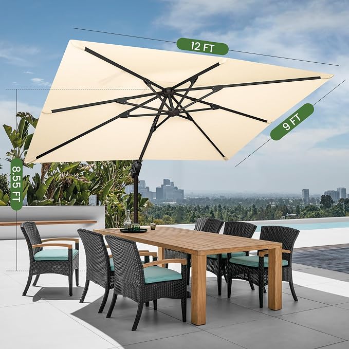 9' X 12' Cantilever Patio Umbrella Rectangular Outdoor Umbrellas | Heavy Duty - Image 7
