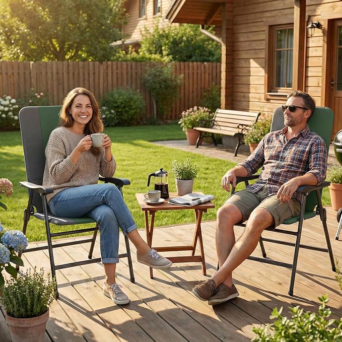 Outsunny Folding Patio Chairs Set of 2 Padded High Back Armrests Dark Green | - Image 8
