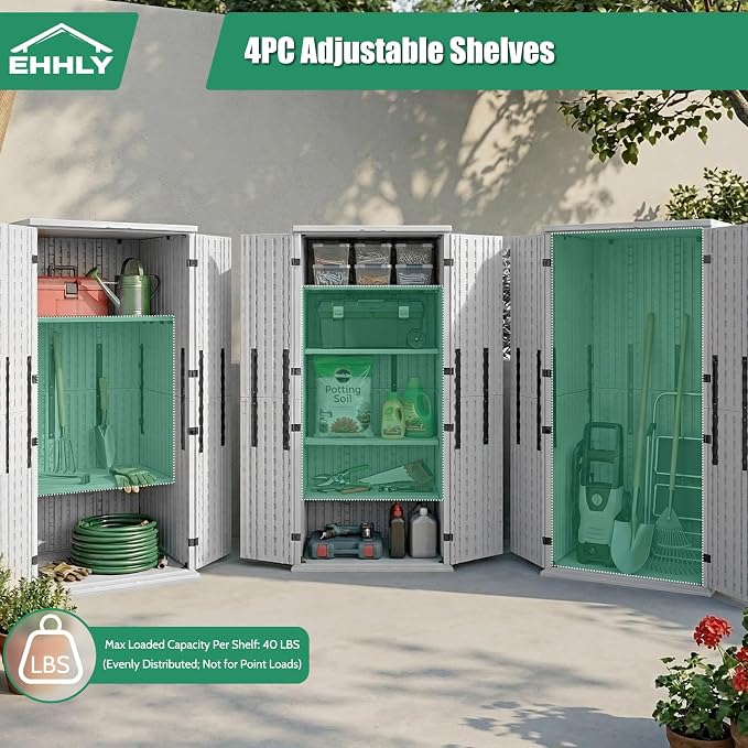 EHHLY Heavy Duty Tall Storage Cabinet Outdoor Weatherproof, 28 Cuft Garage - Image 4
