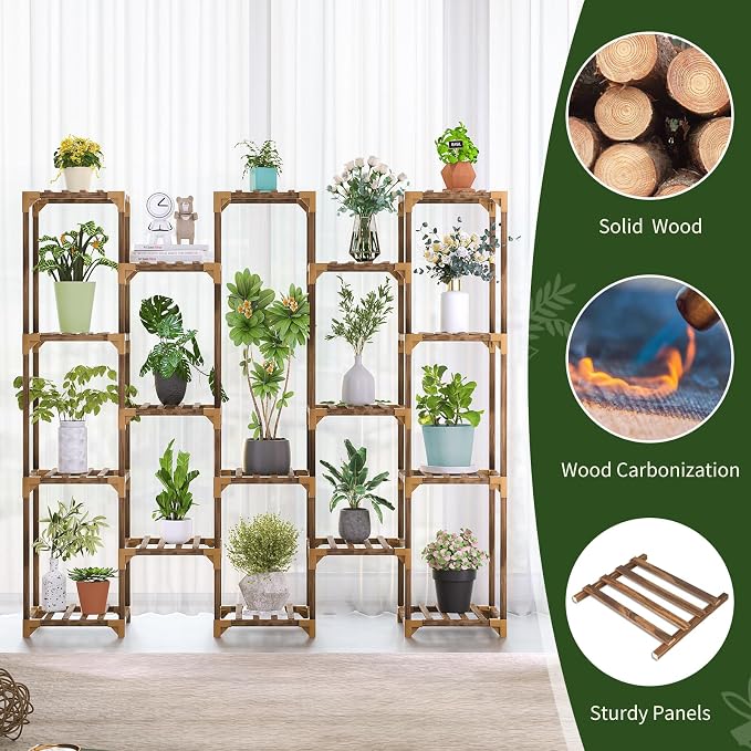 Plant Stand Indoor Outdoor, 17 Tiered Plant Shelf Wood Plant Rack | Tall Plant - Image 5