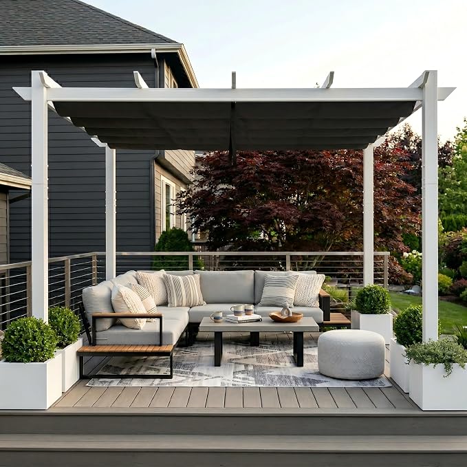 PURPLE LEAF Retractable Pergola 10' x 13' White Pergola, Extra Canopy, anchored - Image 10