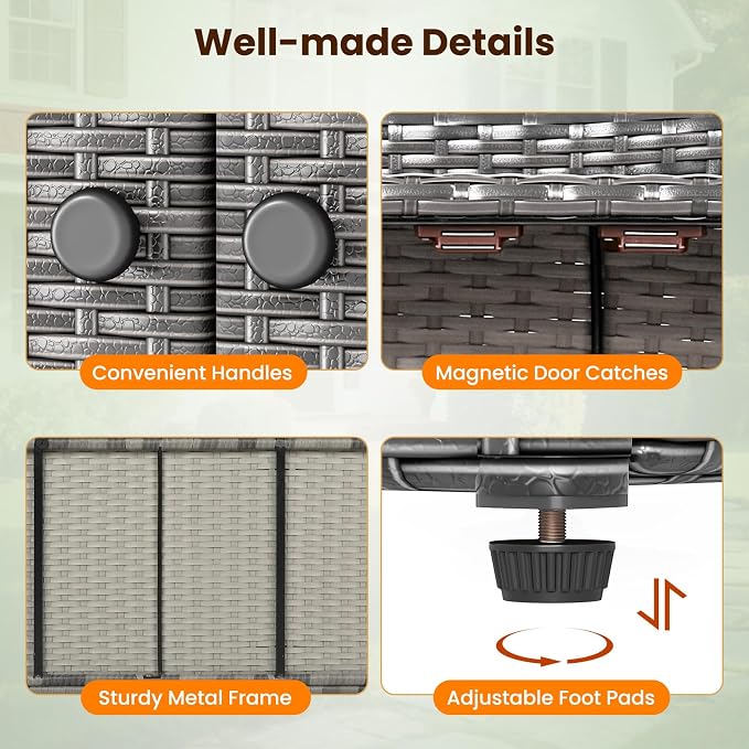 Tangkula Rattan Outdoor Storage Cabinet, Patiojoy Outdoor Cabinet - Image 7
