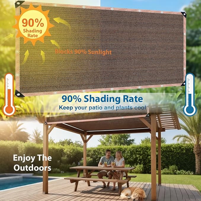 90% Sun Shade Cloth with Grommets, 20 x 20 FT Pergola Replacement Shade Cover - Image 2