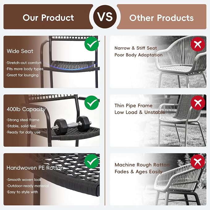 Patio Chairs Set of 6, Stackable Outdoor Dining Chairs - Image 6
