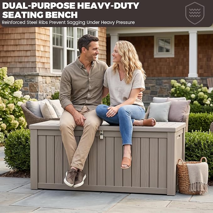 Outdoor Storage Box, 150 Gallon Waterproof Deck Box, Piston-Assisted Resin Trunk - Image 7