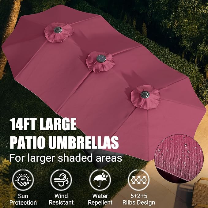 15FT Large Patio Umbrella with Base & Solar LED Lights - Image 4
