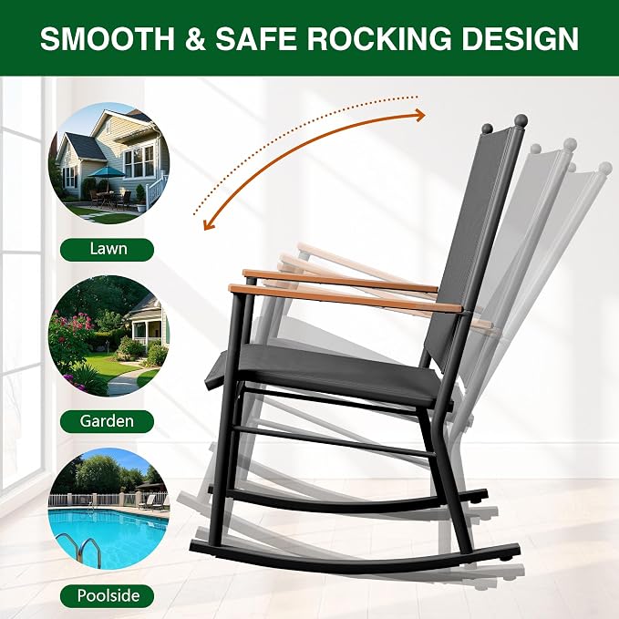 Shintenchi Outdoor Rocking Chairs Set of 2, Upgraded High Back Patio Rocking - Image 5
