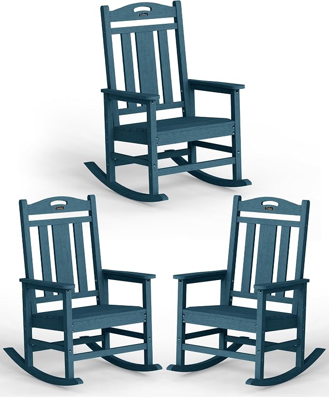 Oversized Outdoor Rocking Chairs Set of 3, 380lbs Heavy-Duty Large Patio Rocker by CIOKEA
