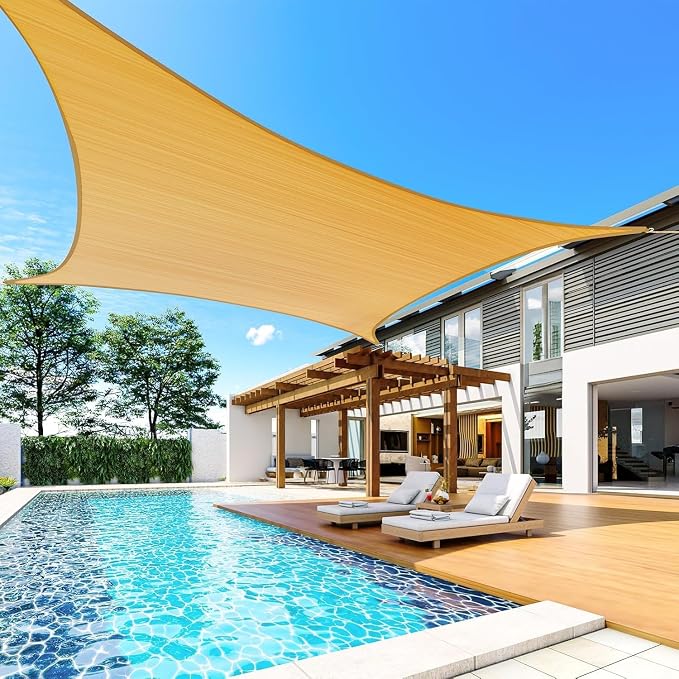 Quictent Sun Shade Sail for Patio w/Hardware Kit 185GSM 20x20ft Sand | Square - Image 8