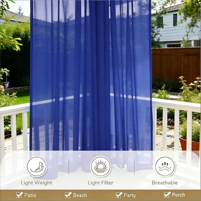 Outdoor Sheer Curtains for Patio Waterproof, 2 Panels Rod Pocket Indoor/Outdoor - Image 5