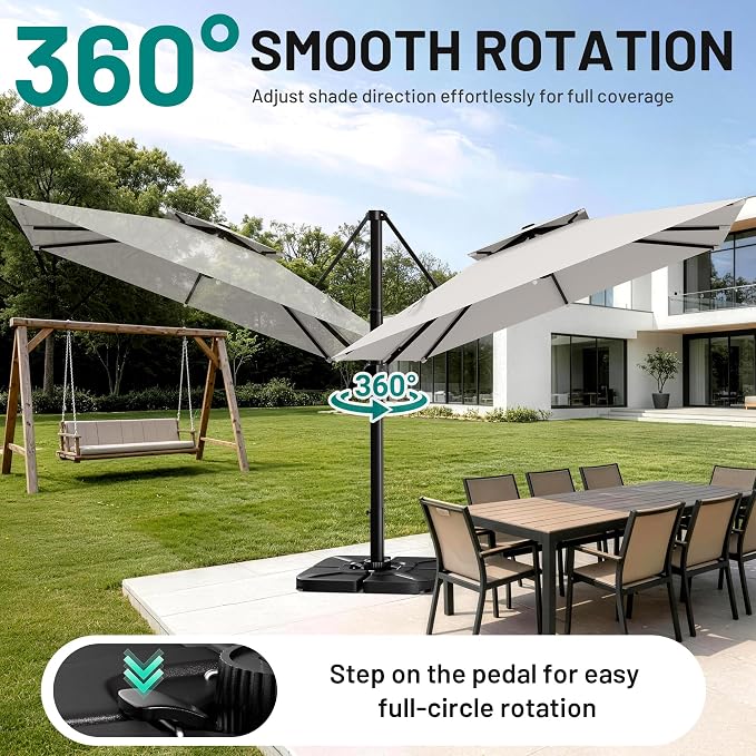 12×12 FT Double-Top Cantilever Patio Umbrella, Light Gray | Square Offset - Image 3