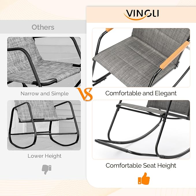 VINGLI Outdoor Rocking Chair, Textilene Mesh Patio Rocker, Outdoor Rocker - Image 6