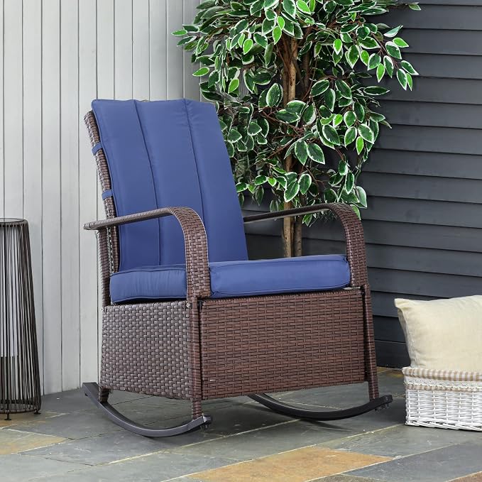 Outsunny Wicker Outdoor Rocking Chair, Patio Recliner - Image 2
