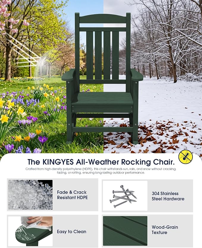 Oversized Outdoor Rocking Chairs Set of 6, HDPE Porch Rocker - Image 4