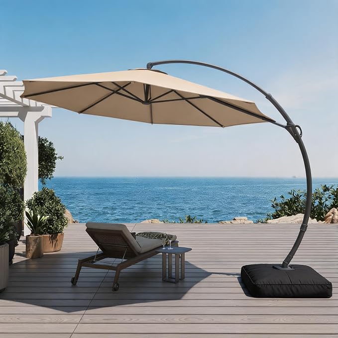 Outdoor Patio Umbrella with Base included, 11 FT Deluxe Curvy Cantilever - Image 9
