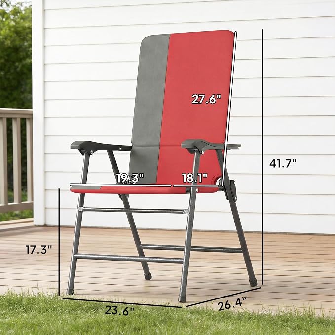 Outsunny Folding Patio Chairs Set of 2 Padded High Back Armrests Red | Folding - Image 3