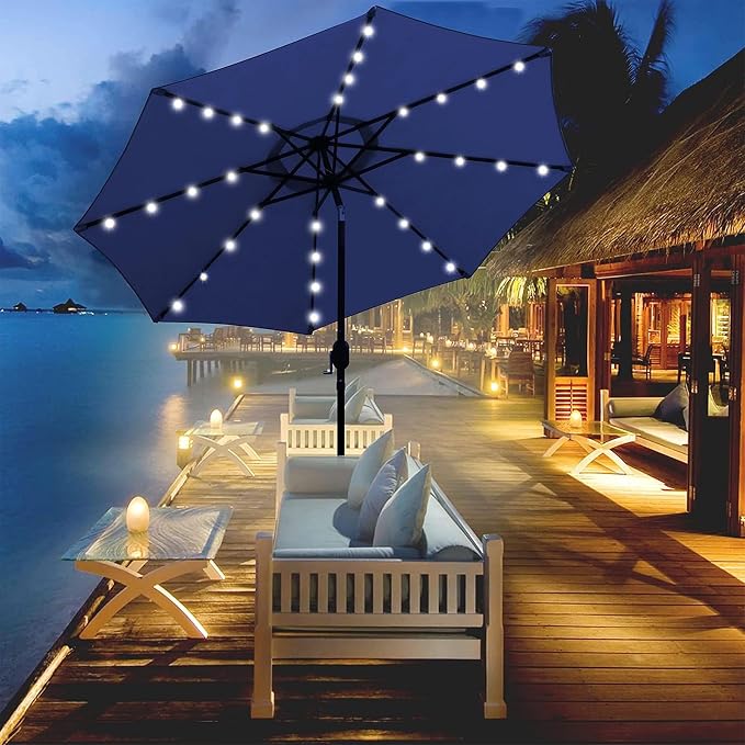 9 ft Solar Umbrella 32 LED Lighted Patio Umbrella Table Market Umbrella - Image 5