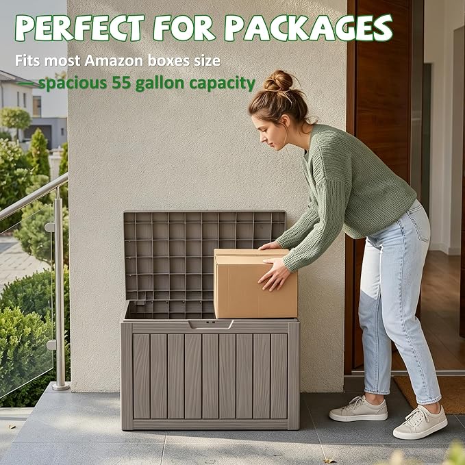 DRATO 55 Gallon Outdoor Storage Box Waterproof, Lockable Resin Deck Boxes | - Image 7