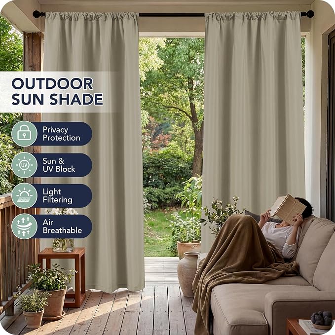 Outdoor Curtains for Patio Waterproof, 8 Panels, Rod Pocket | Weatherproof & - Image 3
