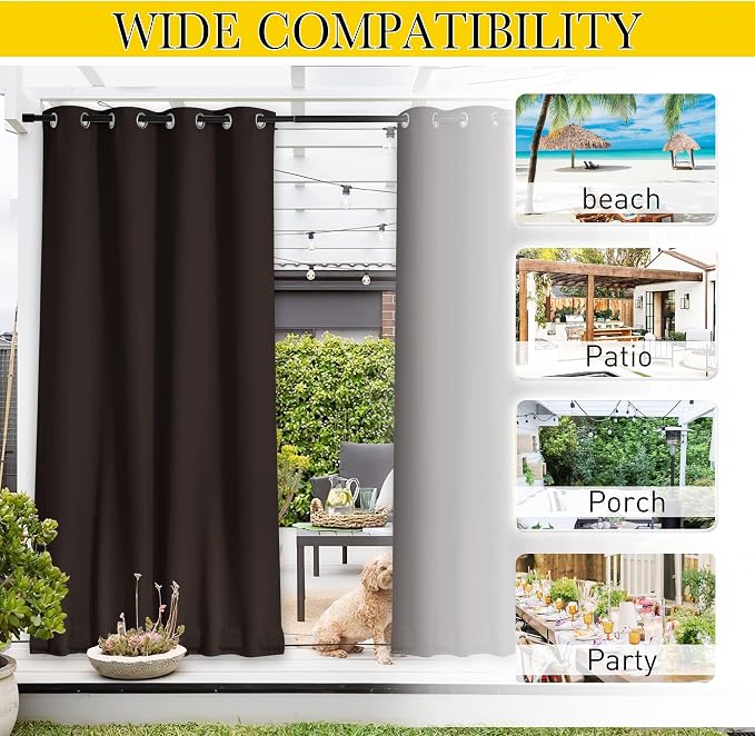 NICETOWN Weighted Curtains for Patio Waterproof W66xL84 Brown 2 Panels | Porch - Image 7