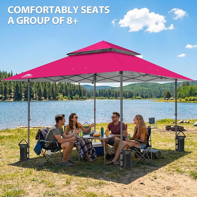 EAGLE PEAK 13x13 Pop Up Canopy Tent, Auto Extended Eaves, Deep Pink | Easy Setup - Image 5