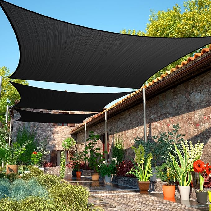 12' x 23' Black Sun Shade Sail Rectangle SMSLR Canopy Fabric Cloth Screen by ShadeMart