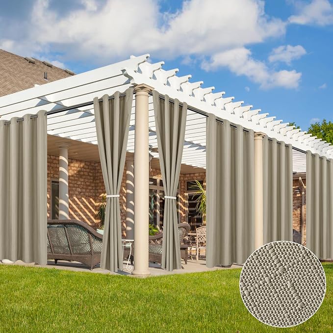Linen Outdoor Curtains for Patio Waterproof 6 Pcs 54x95 In Taupe | Light by HolidayIdeas