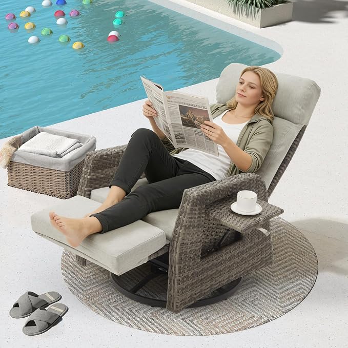 Patio Swivel Rattan Recliner - Image 7