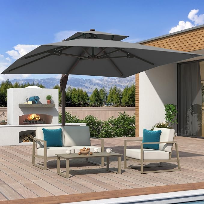 10x10 FT Outdoor Cantilever Patio Umbrella, Waterproof & UV-Protective Fabric - Image 3