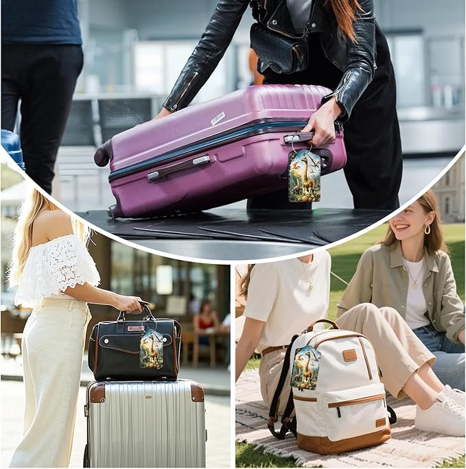 3 Pack Dinosaur Forest Luggage Tags for Suitcase Animal PU Leather Travel Luggage Tag Privacy Cover ID Label for Women Men Baggage Backpack Handbag School Bag