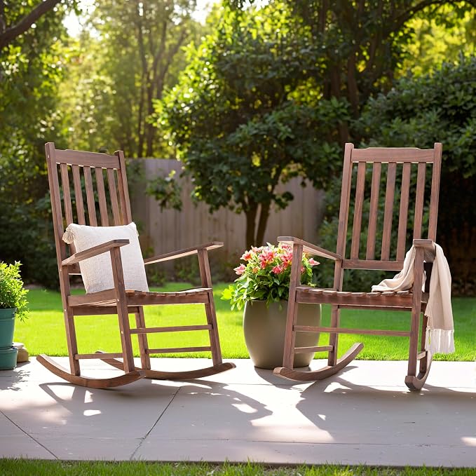 Flamaker Acacia Wooden Rocking Chair Outdoor Rocking Chair | Oversized Wooden - Image 7