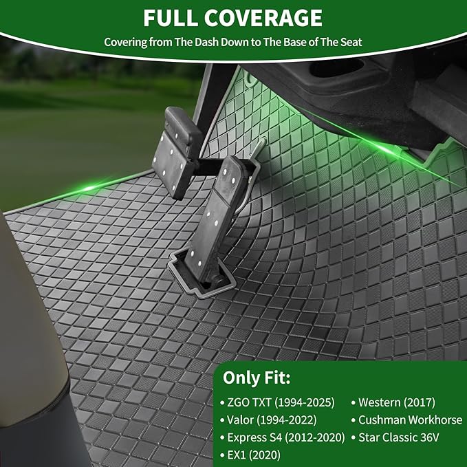 Golf Cart Floor Liner Mat 8mm Thick Rubber Full Coverage Fit for EZGO TXT (1994-2025), Express S4 (2012-2020), Cushman Workhorse, EX1 (2020), Valor, Navitas, Some Star Carts Mats Replacement