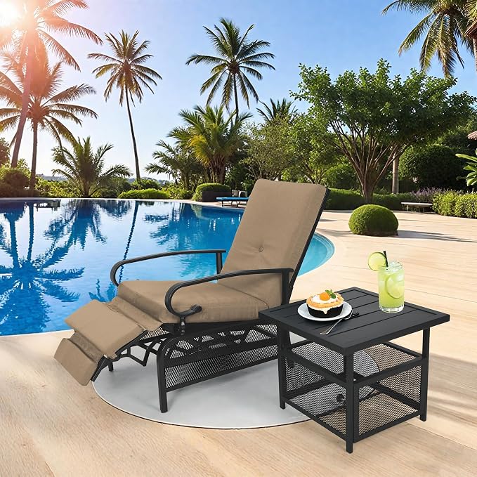 Incbruce 2 Pieces Outdoor Lounge Recliner Set, Adjustable Metal Recliner Sofa - Image 2