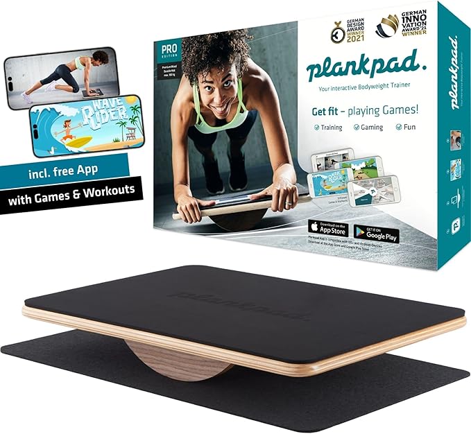 Plankpad PRO Get fit Playing Games & Workouts; Plank & Balance Board with free iOS/Android App & 10 Games; Dynamic Abs & Core Fitness Training; Only 3 Minutes a Day.