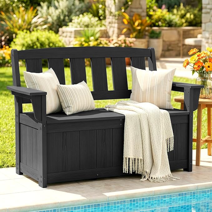 SERWALL HDPE Outdoor Storage Bench, Deck Box - Image 2