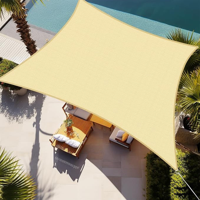 Shade&Beyond Rectangle Sun Shade Sail 12'X16' Permeable Canopy Beige by ShadeBeyond