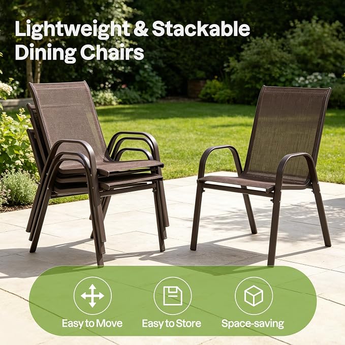 Patio Chairs Set of 4, Stackable High Back Outdoor Dining Chairs - Image 7