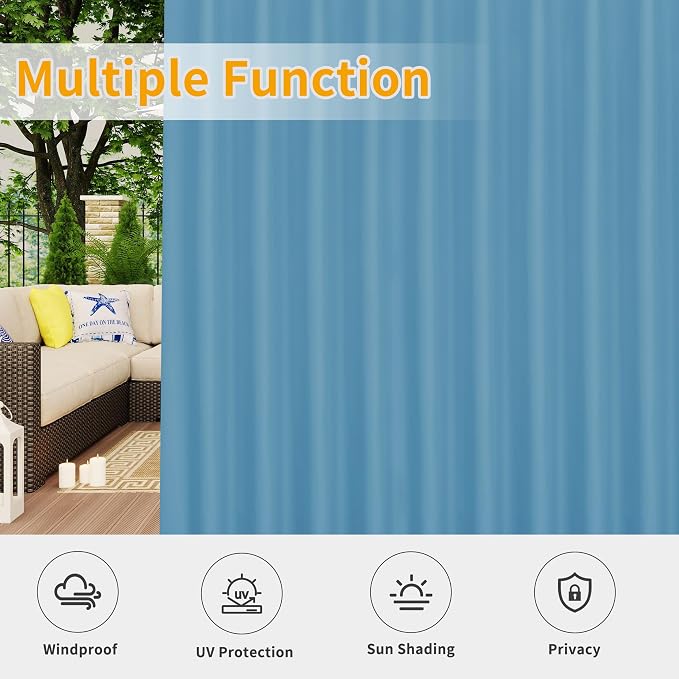 Easy-Going Outdoor Patio Curtains 2 Panels, 110x108 inch, Sky Blue | Privacy - Image 5
