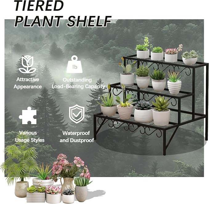 3-Tier Metal Plant Stand, Heavy Duty Flower Pot Display Rack | Heavy-duty metal - Image 7