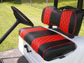Huskey 2PCS Golf Cart Front Seat Covers for for EZGO Freedom TXT 2014+, Valor Custom Two-Tone Black/Red Diamond Stitching with Red Piping, Marine Grade Vinyl Material, Staple on Design
