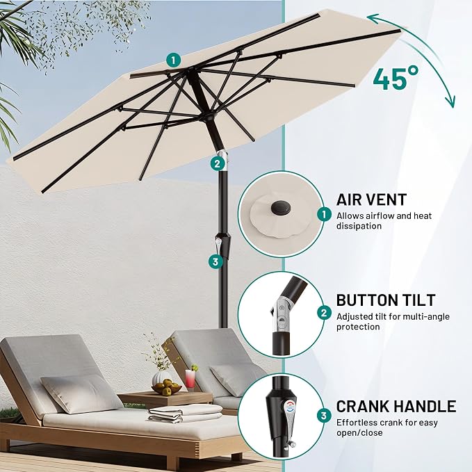 9 FT Patio Umbrella for Outdoor, Outdoor Table Umbrella - Image 3