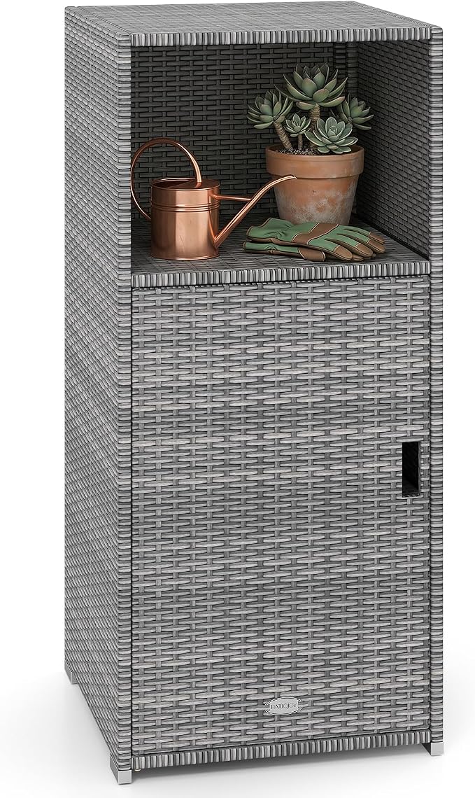 Tangkula Rattan Outdoor Storage Cabinet, Patiojoy PE Wicker Outdoor Cabinet by TANGKULA