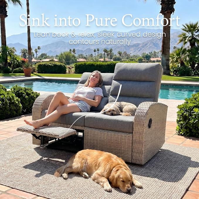 Oversized 3 Pieces Wicker Outdoor Recliner Loveseat - Image 5