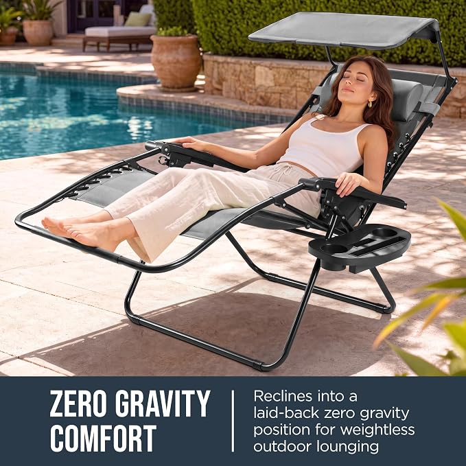 Best Choice Products Oversized Padded Zero Gravity Chair w/Canopy Headrest Cup - Image 3